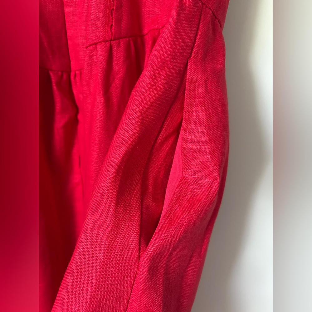 NEW Reformation Katarin Linen Midi Dress Lipstick Red Lace Detail | US 4 UK 8 - Picture 13 of 17